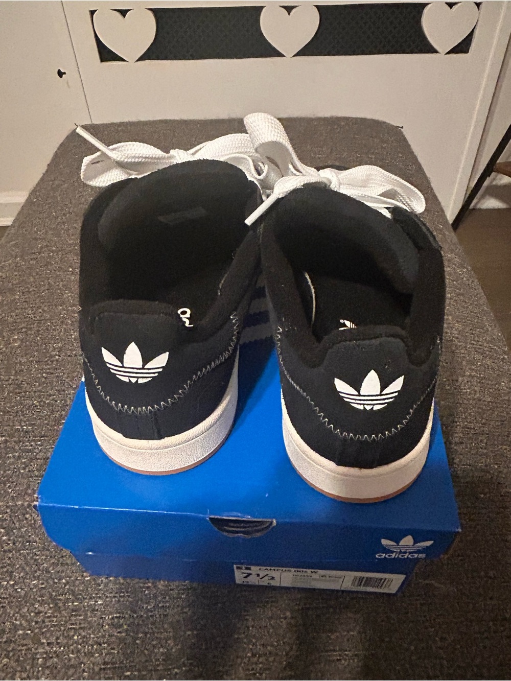 Adidas Campus Black White Sneakers with Gum Sole - Picture 3 of 5
